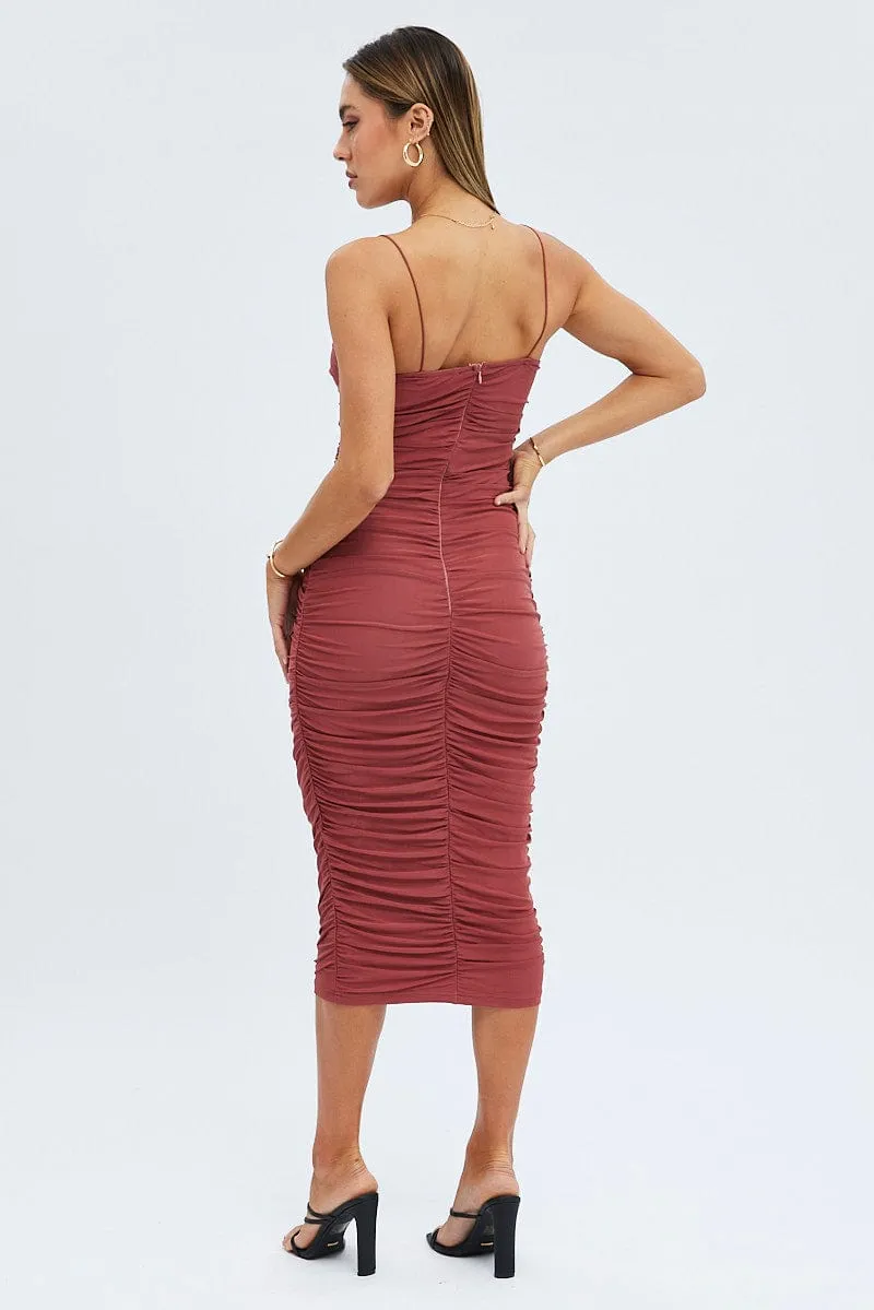 Purple Bodycon Dress Rushed Midi Mesh Elegant Tunic