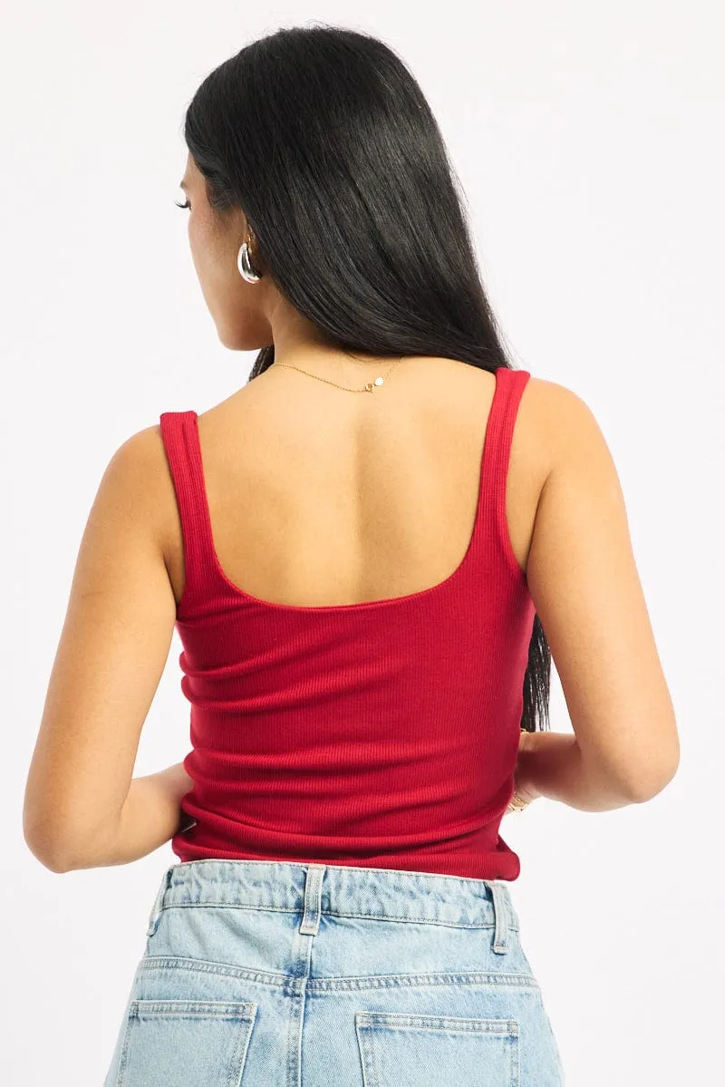 Versatile Hat wrinkle free Red Tank Top Double Layered Rib