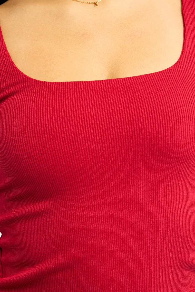 Red Tank Top Double Layered Rib wrinkle free