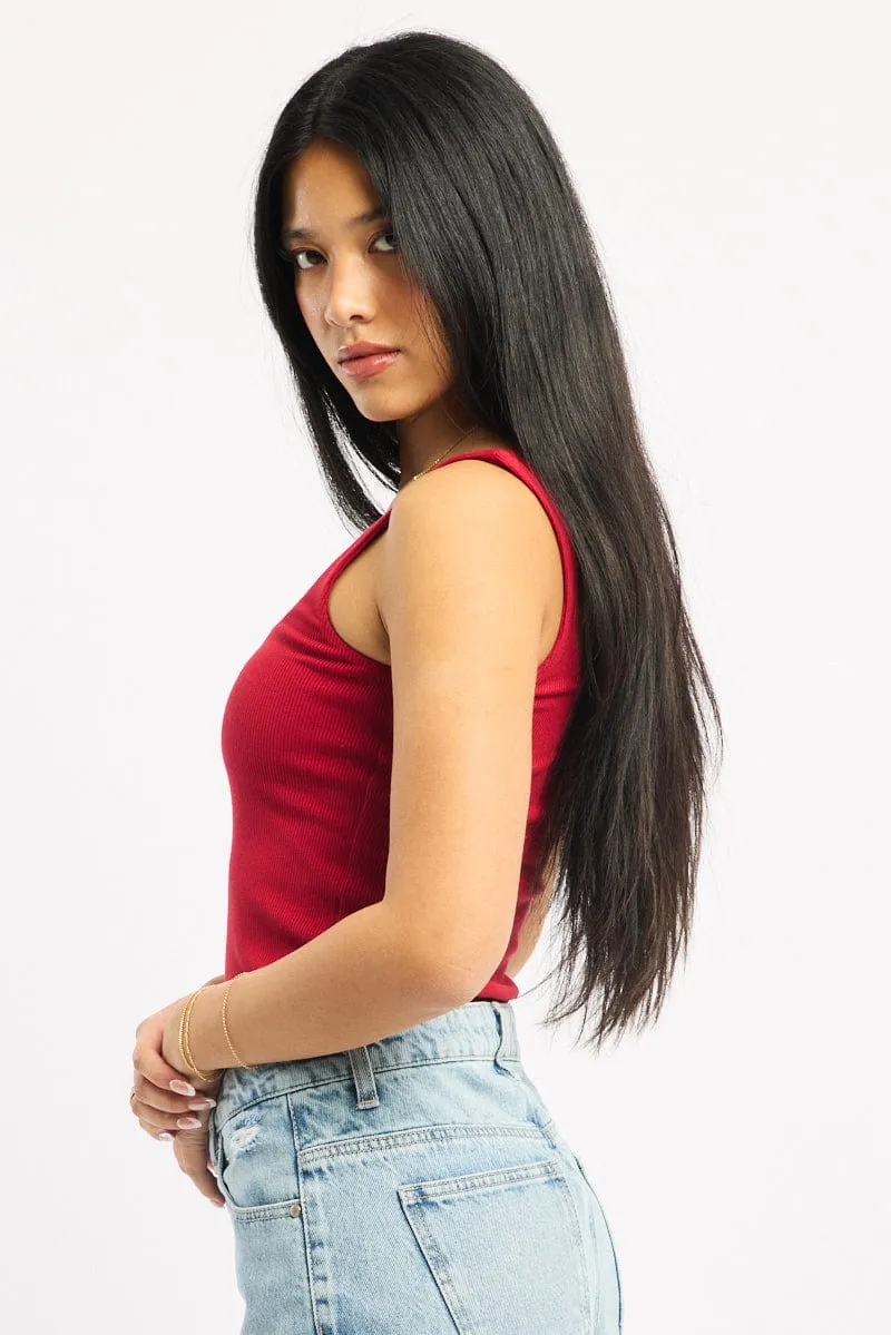 Red Tank Top Double Layered Rib DoubleLayerReinforcement Ultraviolet Protection