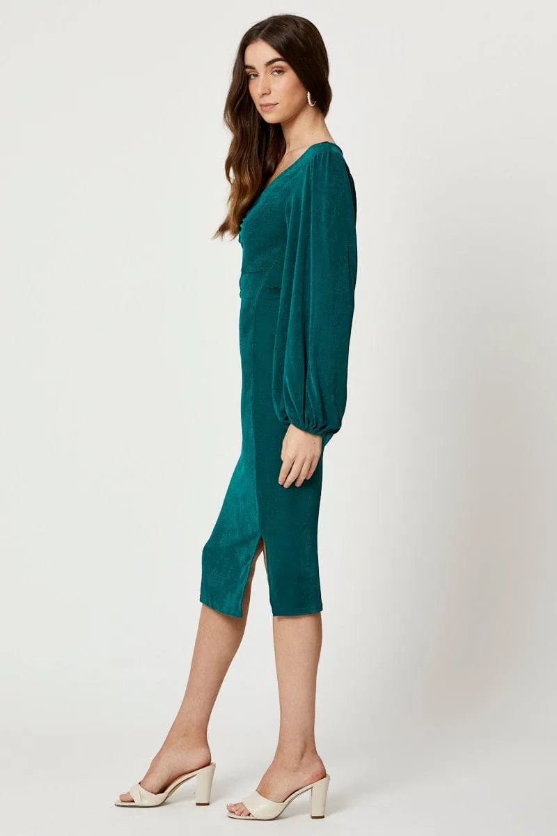 Stylish accessories Green Slinky Jersey Cut Out Dress
