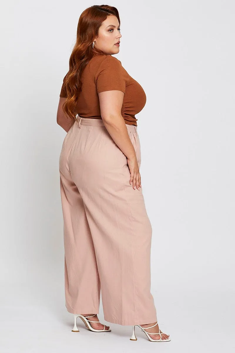 Pink High Waist Wide Leg Pant ReinforcedPockets Durable Fabric