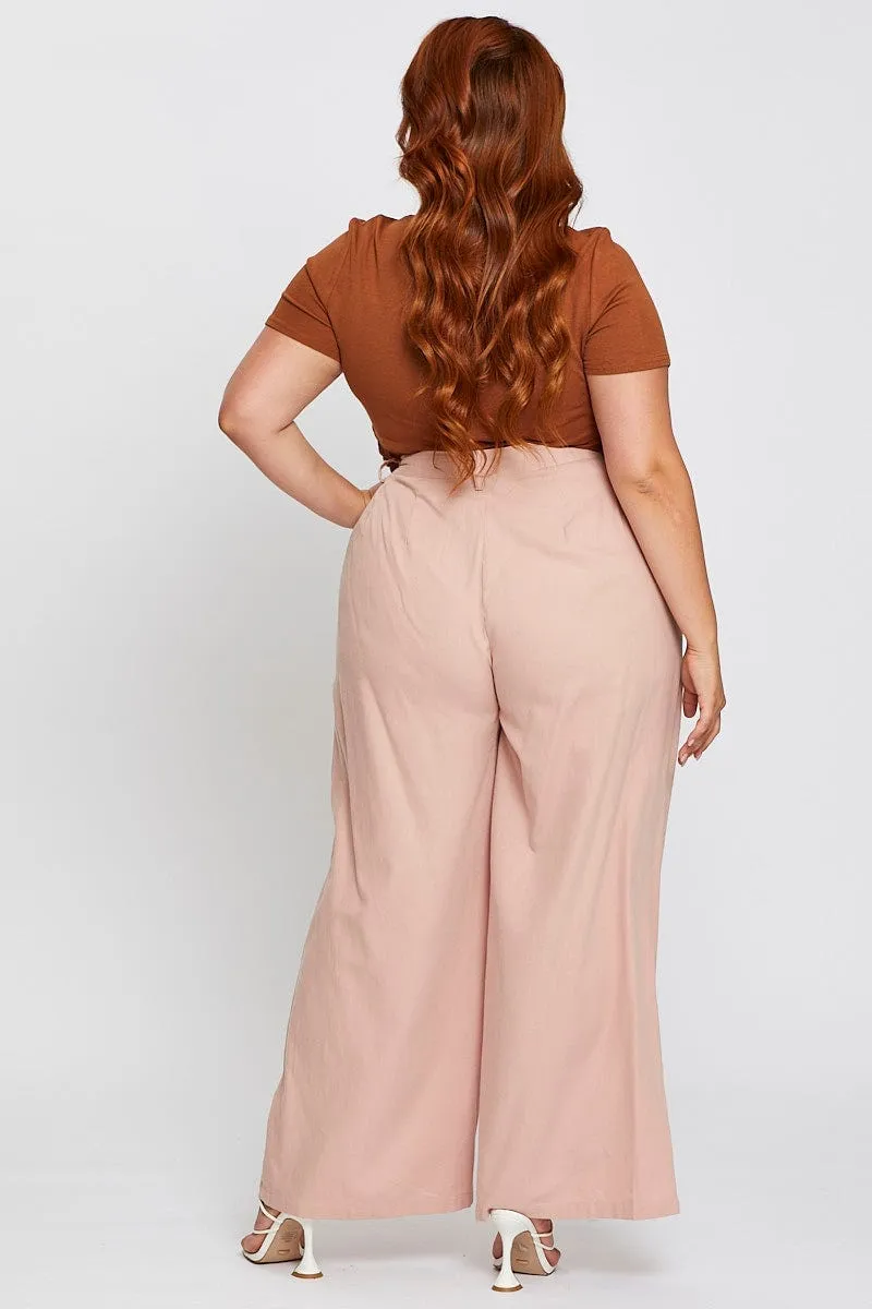 Outdoor Comfort MultiPocket Pink High Waist Wide Leg Pant