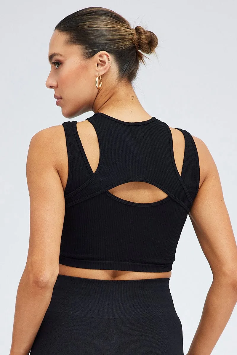 Thick Fiber Black Top Tank Twofer Sleeveless Seamless