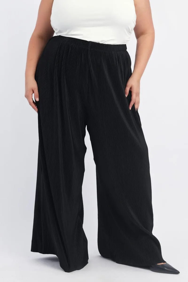 Durable Hemming Chilly Wear Black Fine Pleat Cropped Wide Leg Pants