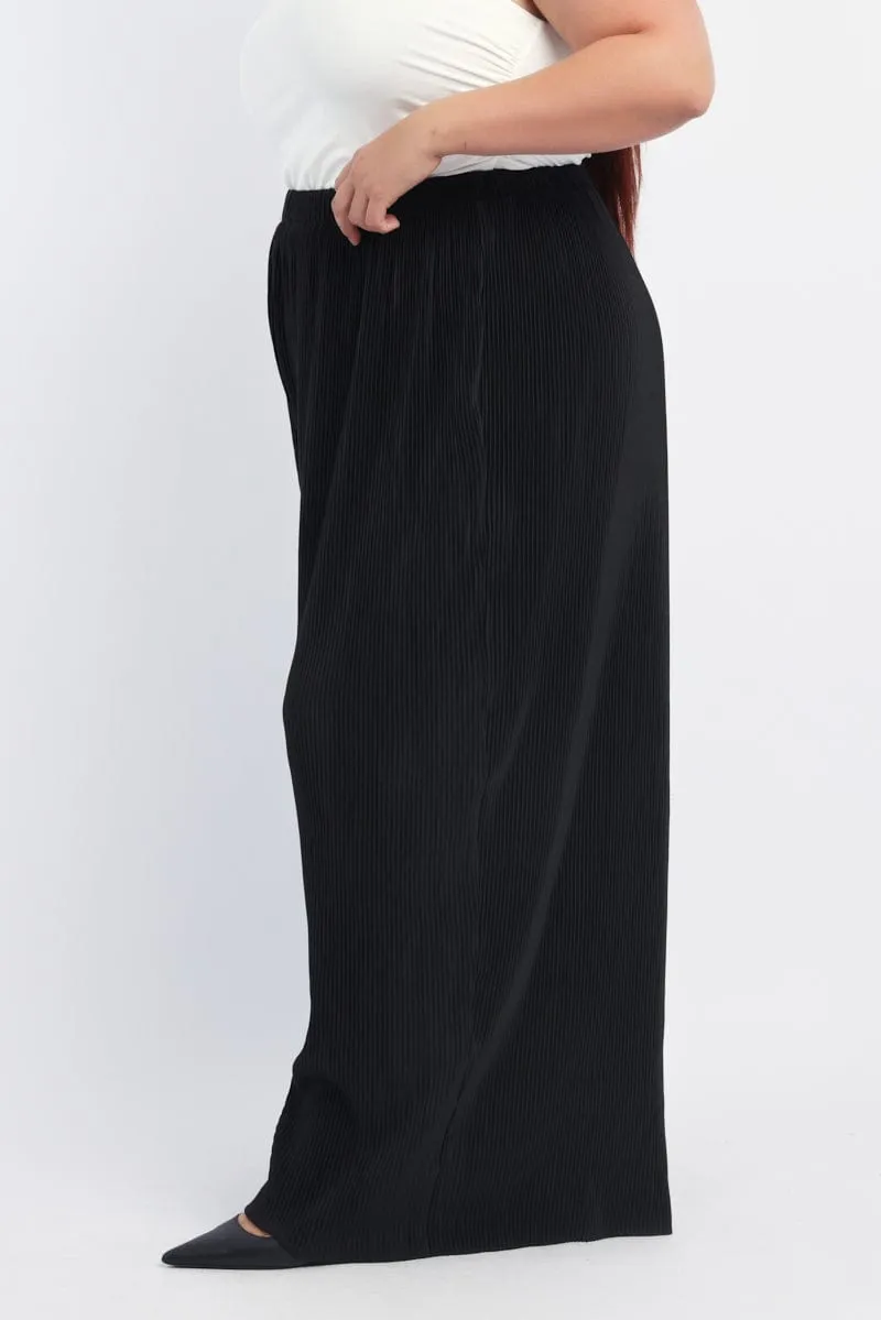Black Fine Pleat Cropped Wide Leg Pants StainResistantCoating Chilly Day Comfort