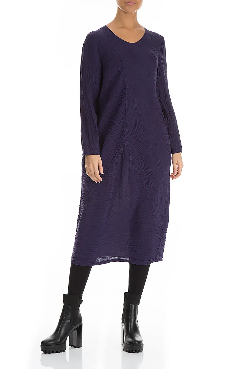 Elegant Royal Purple Waves Silk Linen Dress Cozy Pajamas HighDurabilityClothing
