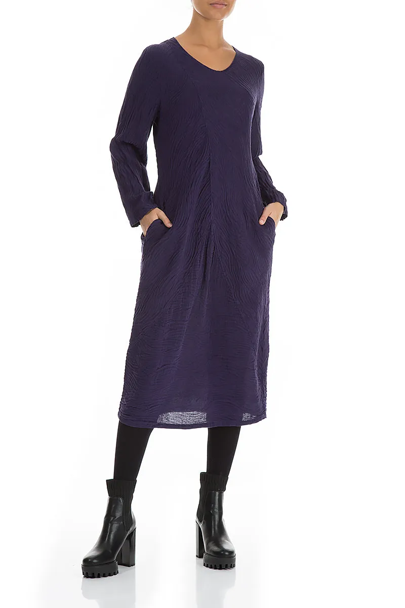 Elegant Royal Purple Waves Silk Linen Dress AbrasionResistant Fabric NonChafingEdges