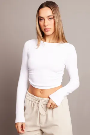 White Seamless Top Long Sleeve Side Ruched Daily Fit