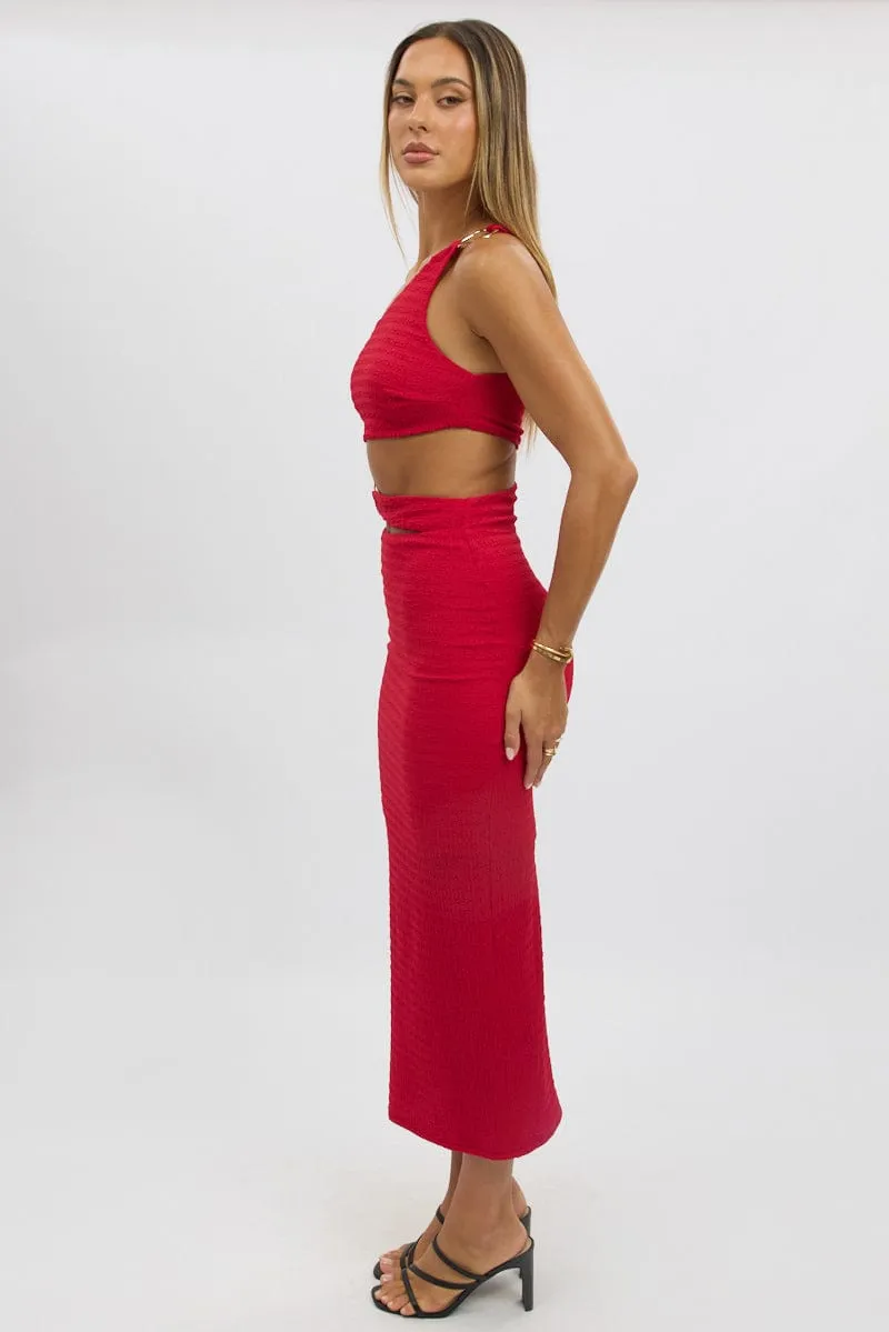 NonIrritating Stage Soul Red Bodycon Dress One Shoulder Textured