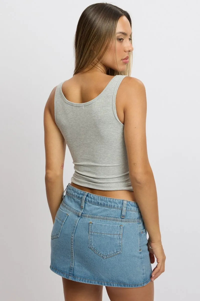 Grey Rib Tank Button Front Sporty Jacket Relaxed Layer