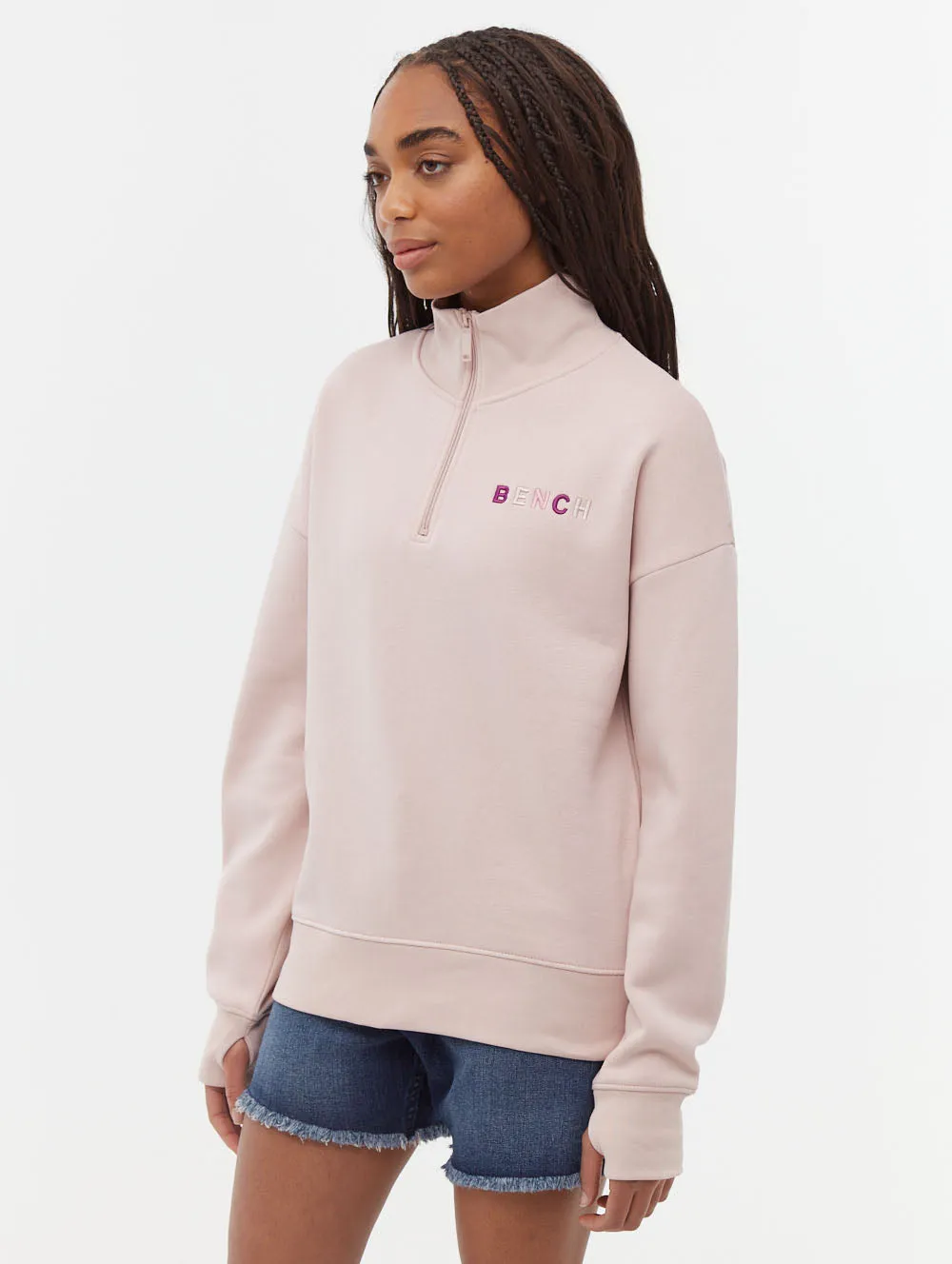 Huntley Quarter Zip Funnel Neck Sweatshirt Day Glow Strong Soul