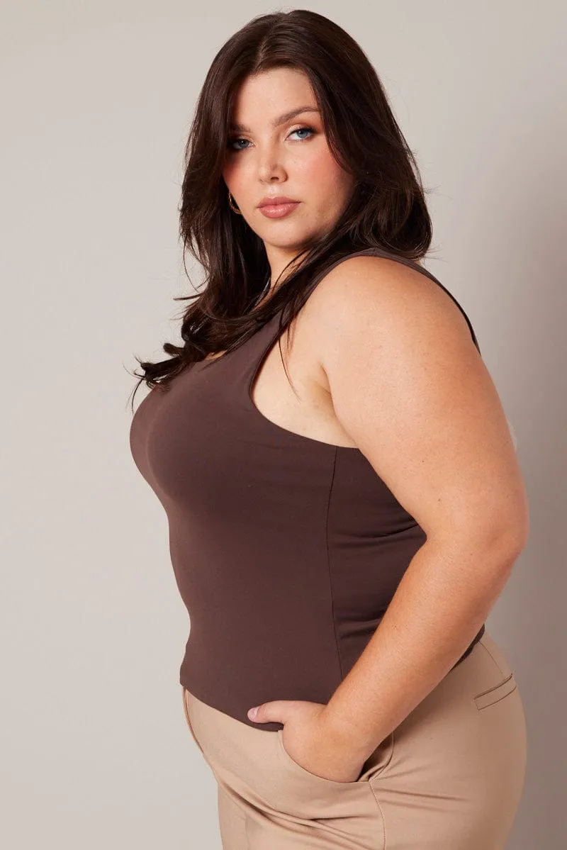 MultiPocket System Evening Chic Brown Tank Top Square Neck Supersoft