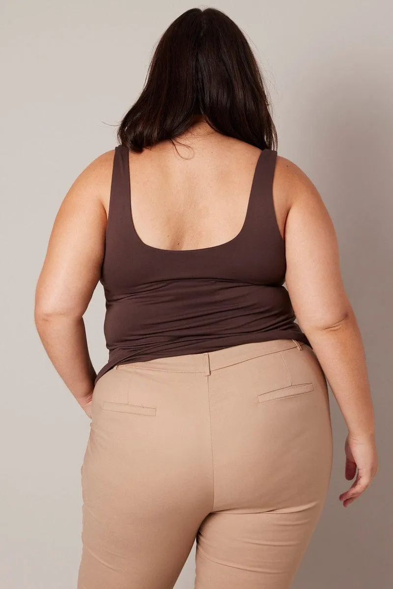 Sporty Jacket Brown Tank Top Square Neck Supersoft