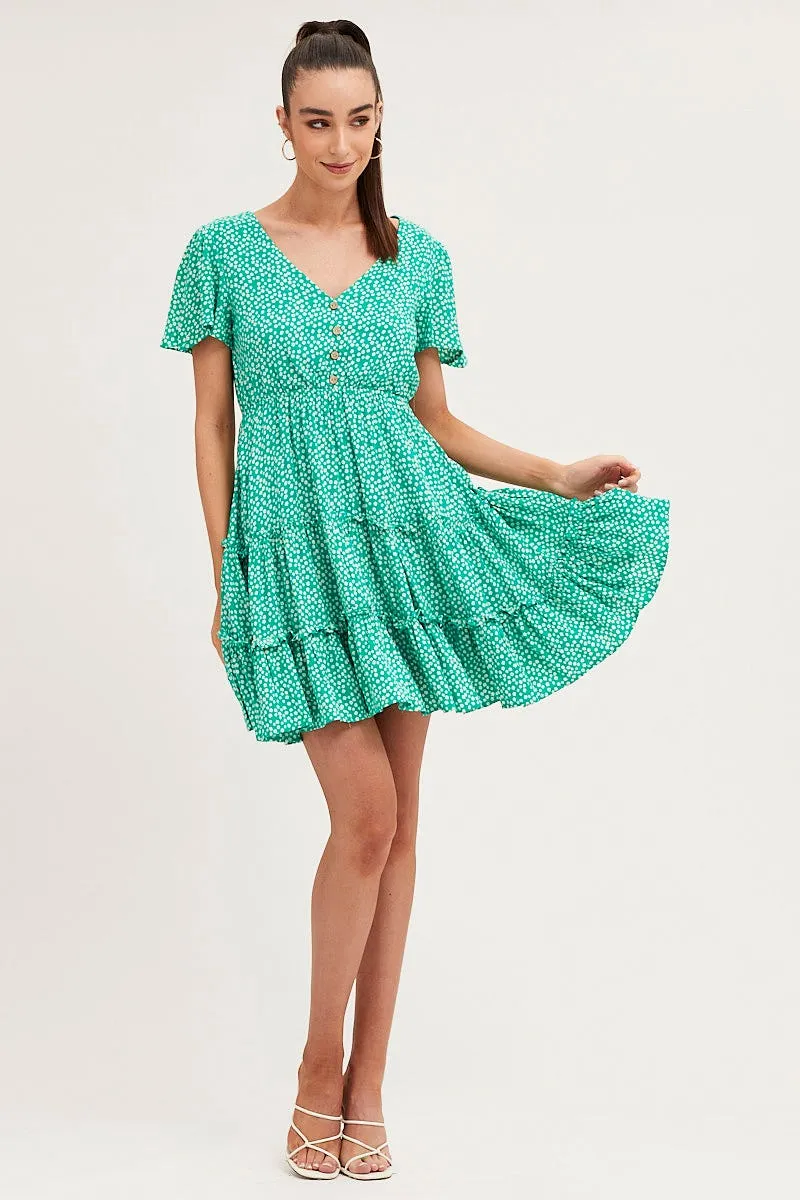 MachineWashable Print Skater Dress Short Sleeve Mini