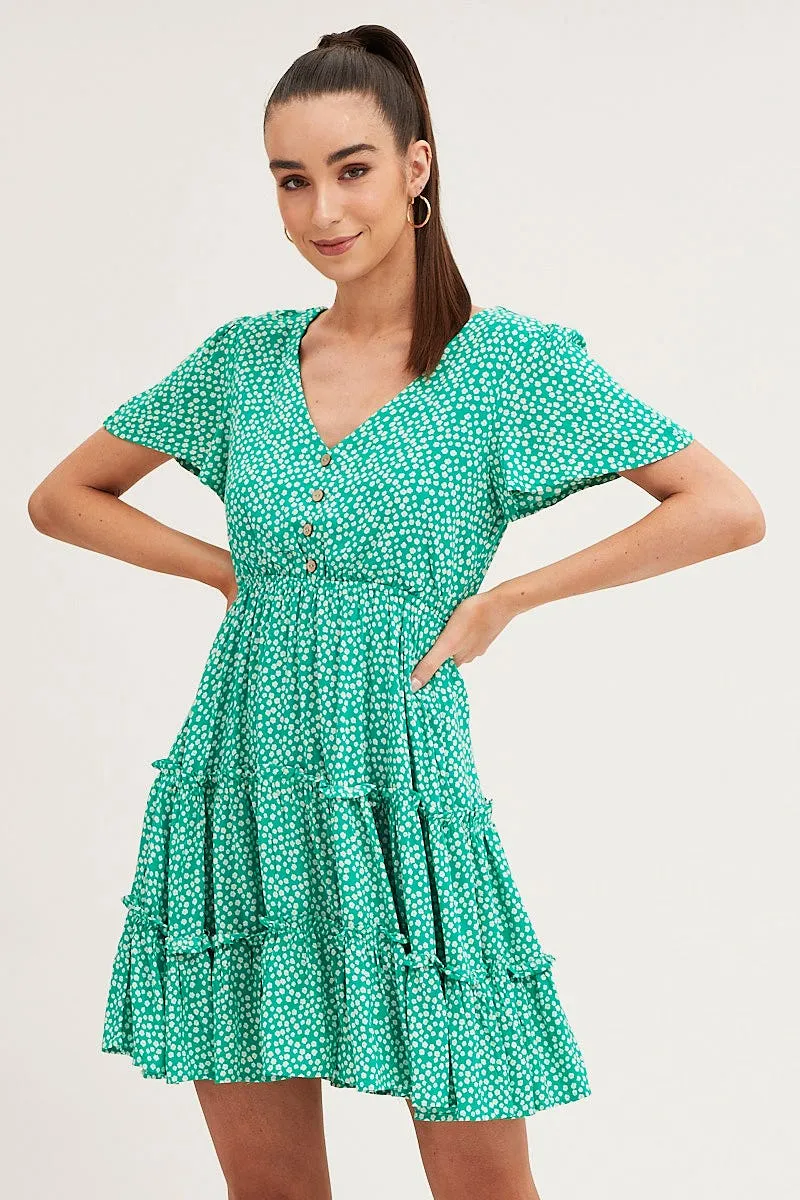 TearResistant Material Love Glow Print Skater Dress Short Sleeve Mini
