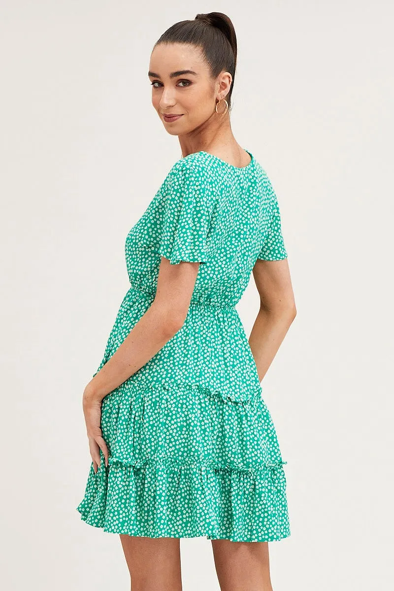 StretchFit Print Skater Dress Short Sleeve Mini