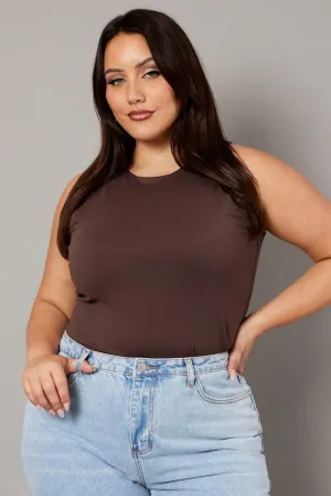 Brown Tank Top Sleeveless Crew Neck Supersoft Carry Ease Data Mode