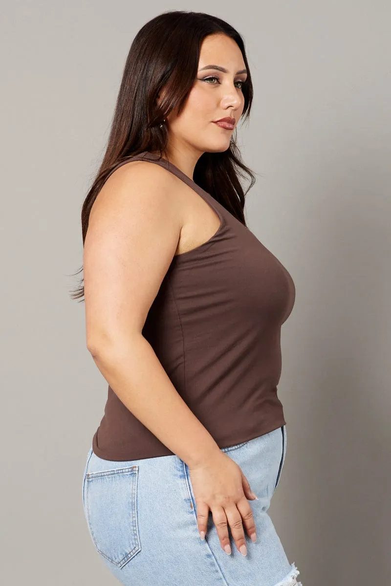 Professional Look Brown Tank Top Sleeveless Crew Neck Supersoft