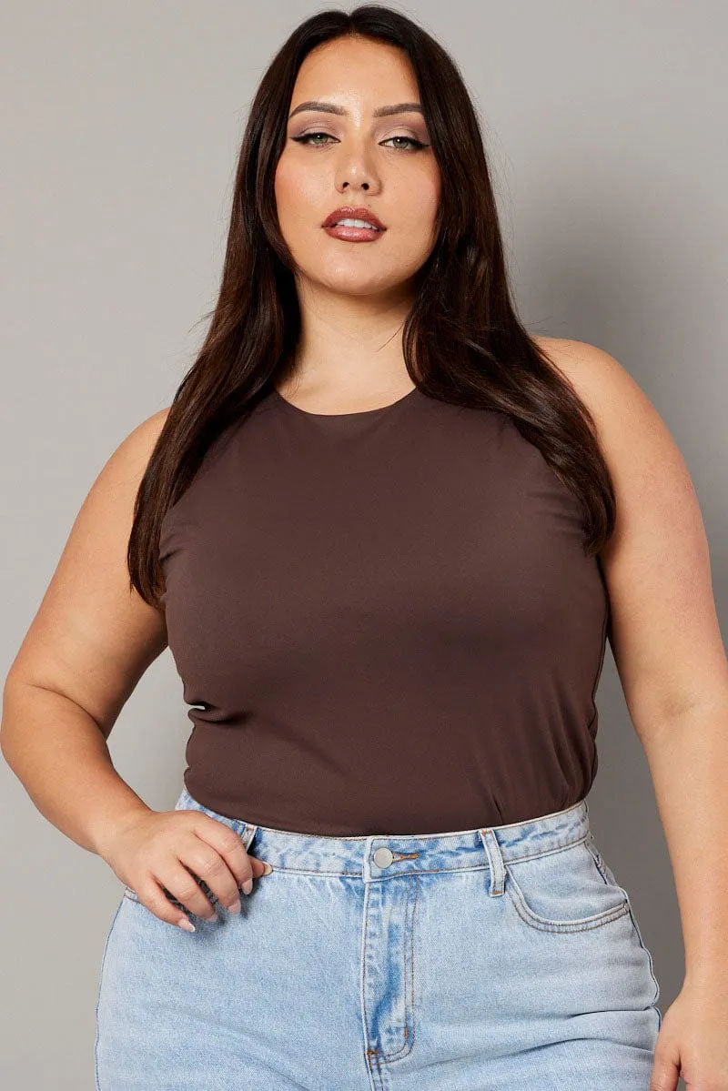 Brown Tank Top Sleeveless Crew Neck Supersoft Casual Pants