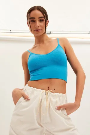 Blue Crop Singlet Top Seamless ShrinkResistant