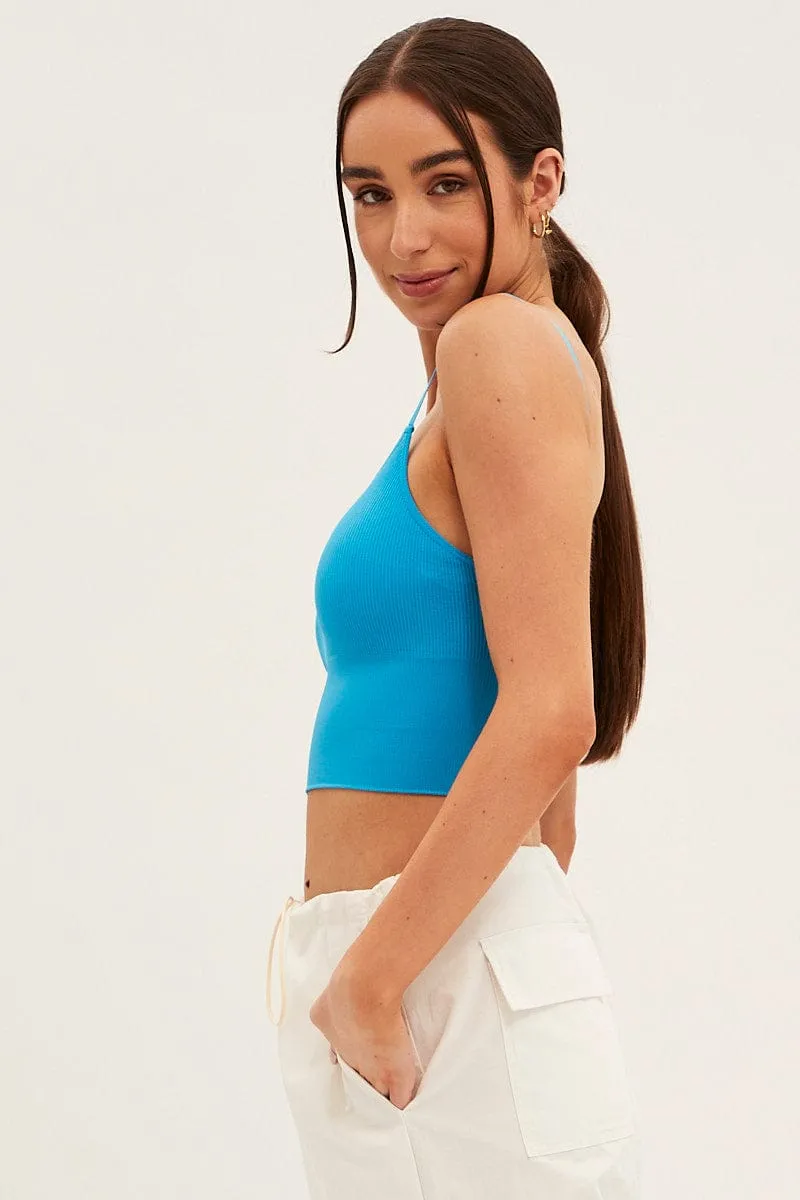 Blue Crop Singlet Top Seamless Travel Light