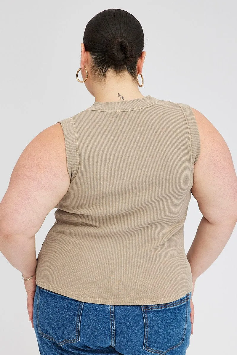 Sustain Glow Brown Tank Top Sleeveless Crew Neck