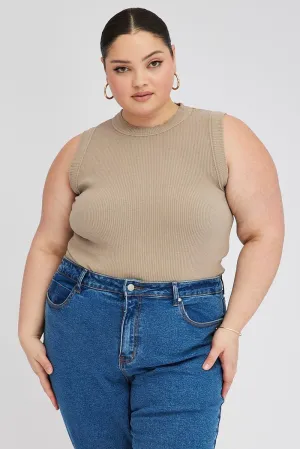 AntiStaticMaterial Brown Tank Top Sleeveless Crew Neck