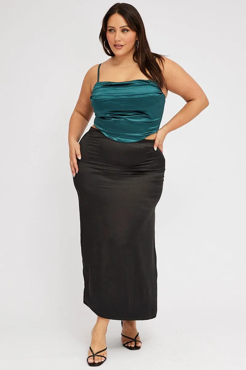 Black Satin Split Maxi Skirt Festival Outfit
