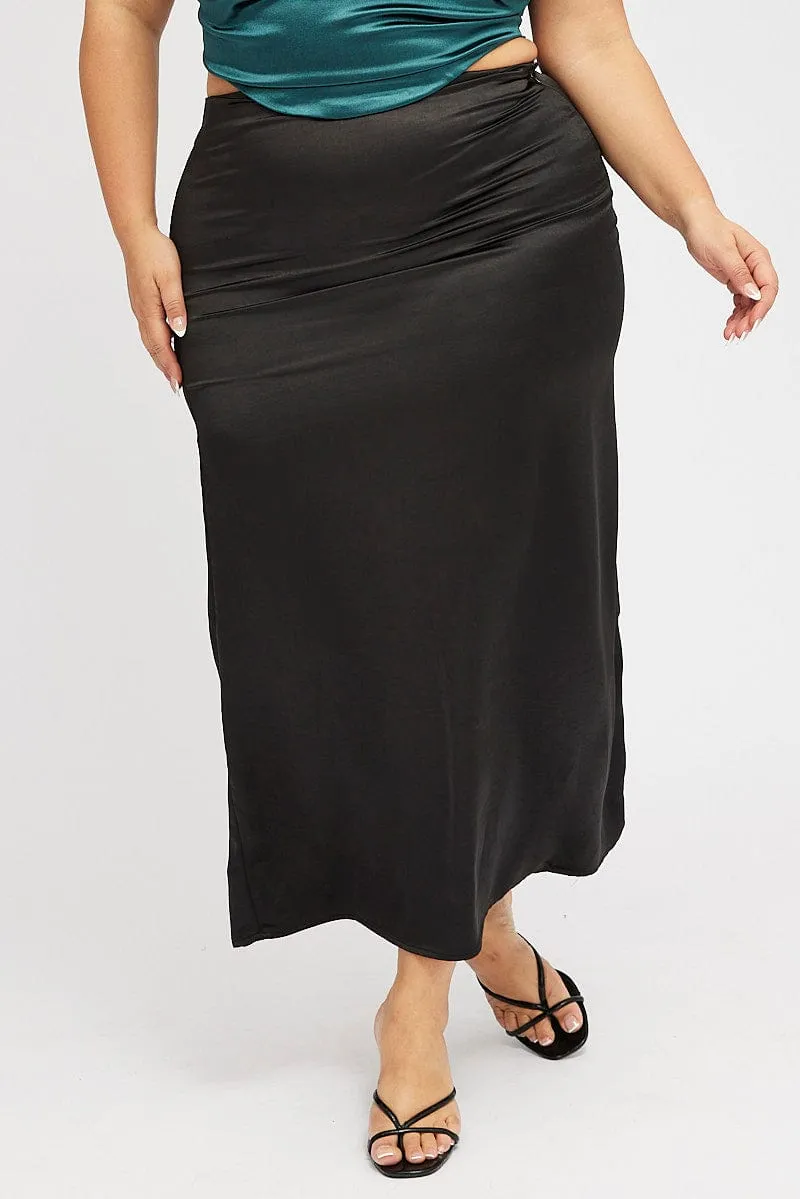 Black Satin Split Maxi Skirt Sequined Finish Mood Outfitboard