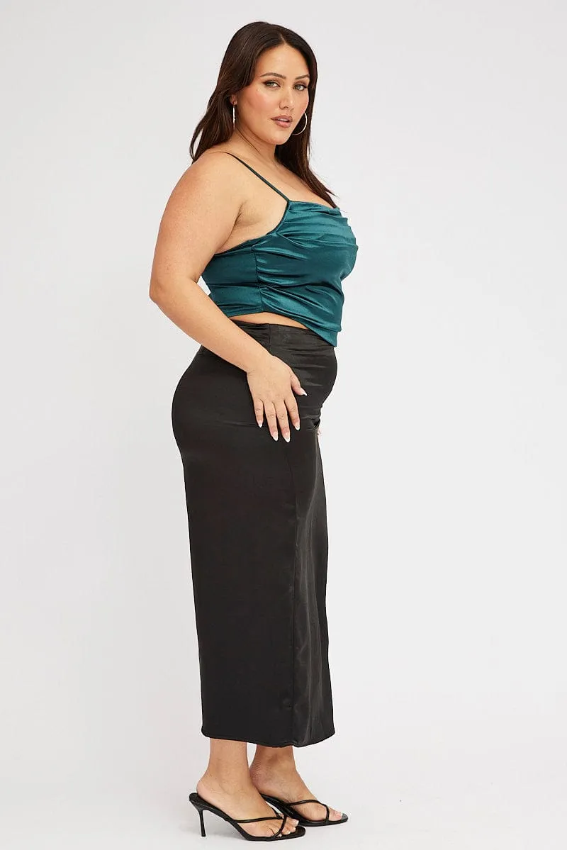 Collector??s Item Minimal Vibes Black Satin Split Maxi Skirt