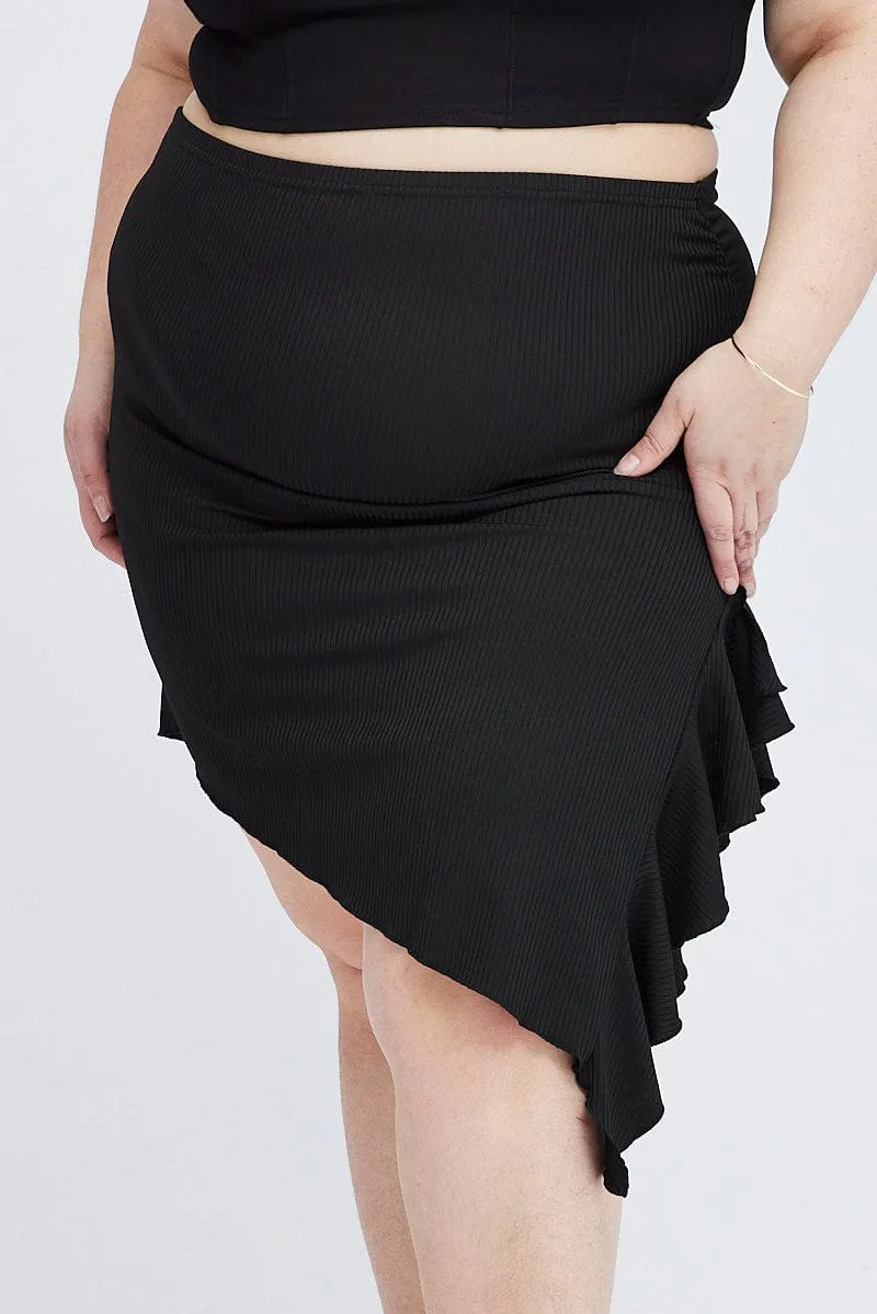 Black Rib Jersey Frill Skirt Coordinated Set