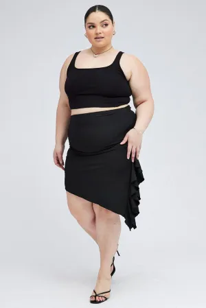 Maternity Friendly Black Rib Jersey Frill Skirt