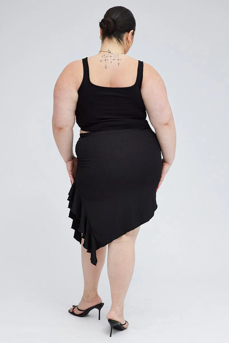Fade Resistant Cloth Neat Look Black Rib Jersey Frill Skirt