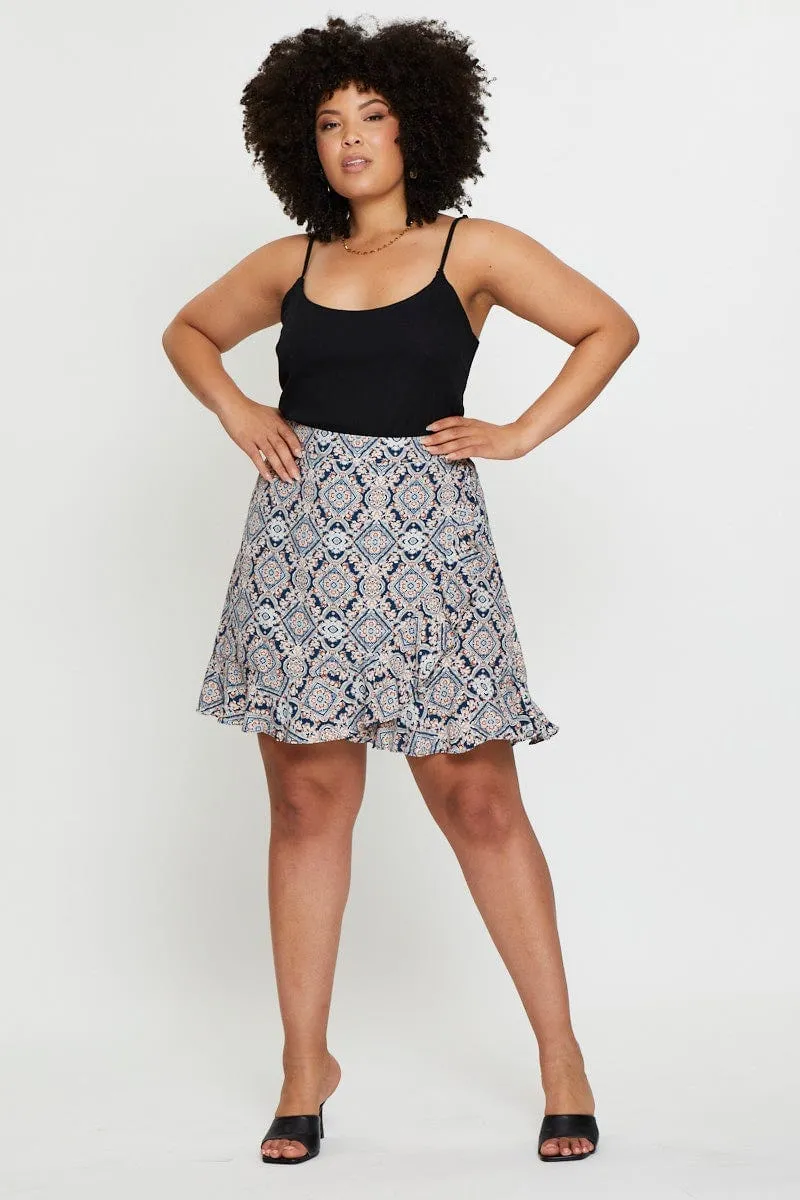 Paisley Pr Mini Skirt Ruffle Hem Day Ready Semi Sheer