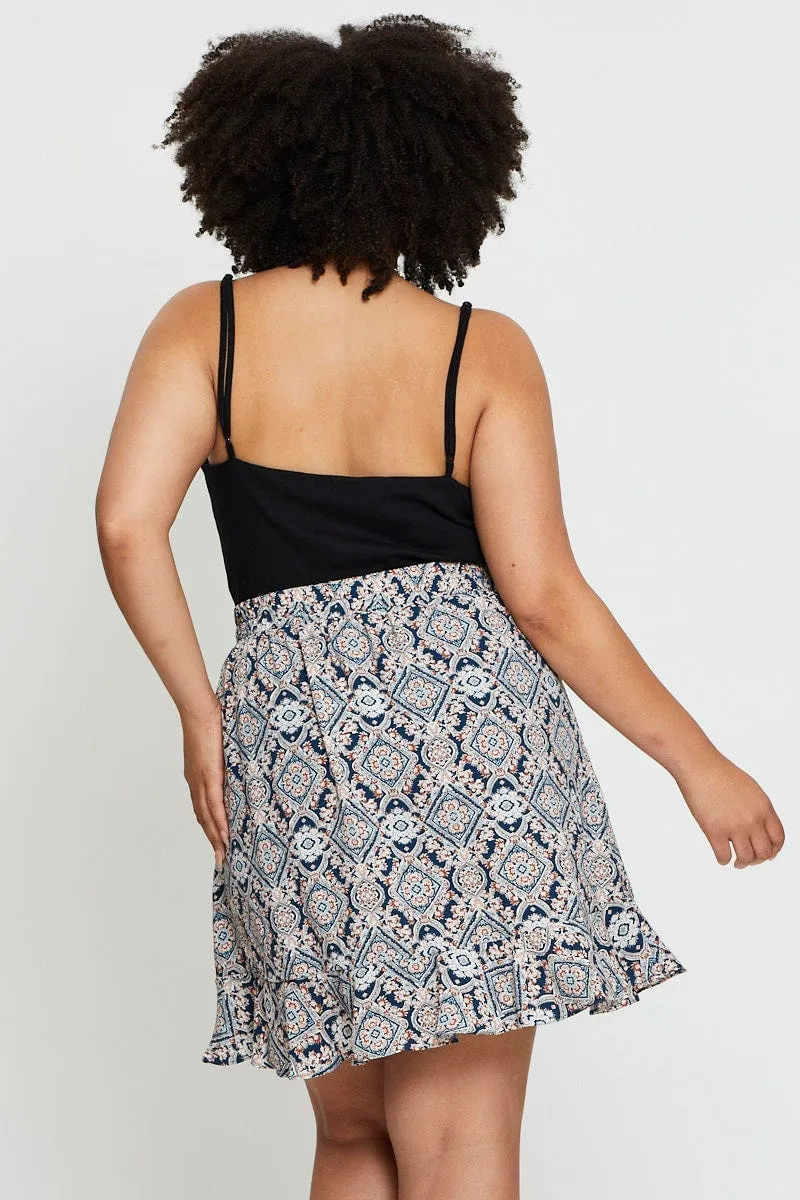 Paisley Pr Mini Skirt Ruffle Hem Gentle Wear Polished Look
