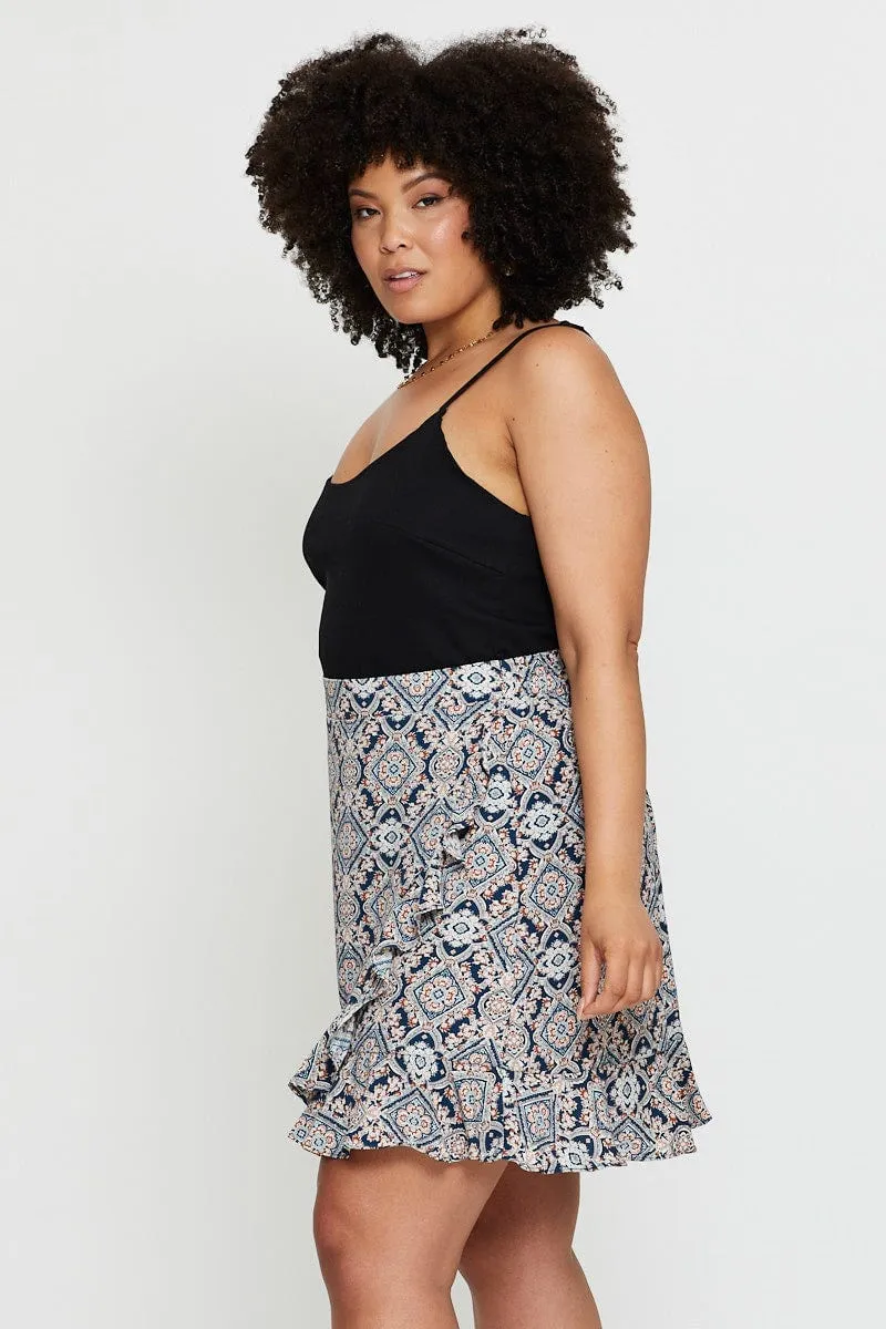 ribbed texture Breezy Mood Paisley Pr Mini Skirt Ruffle Hem