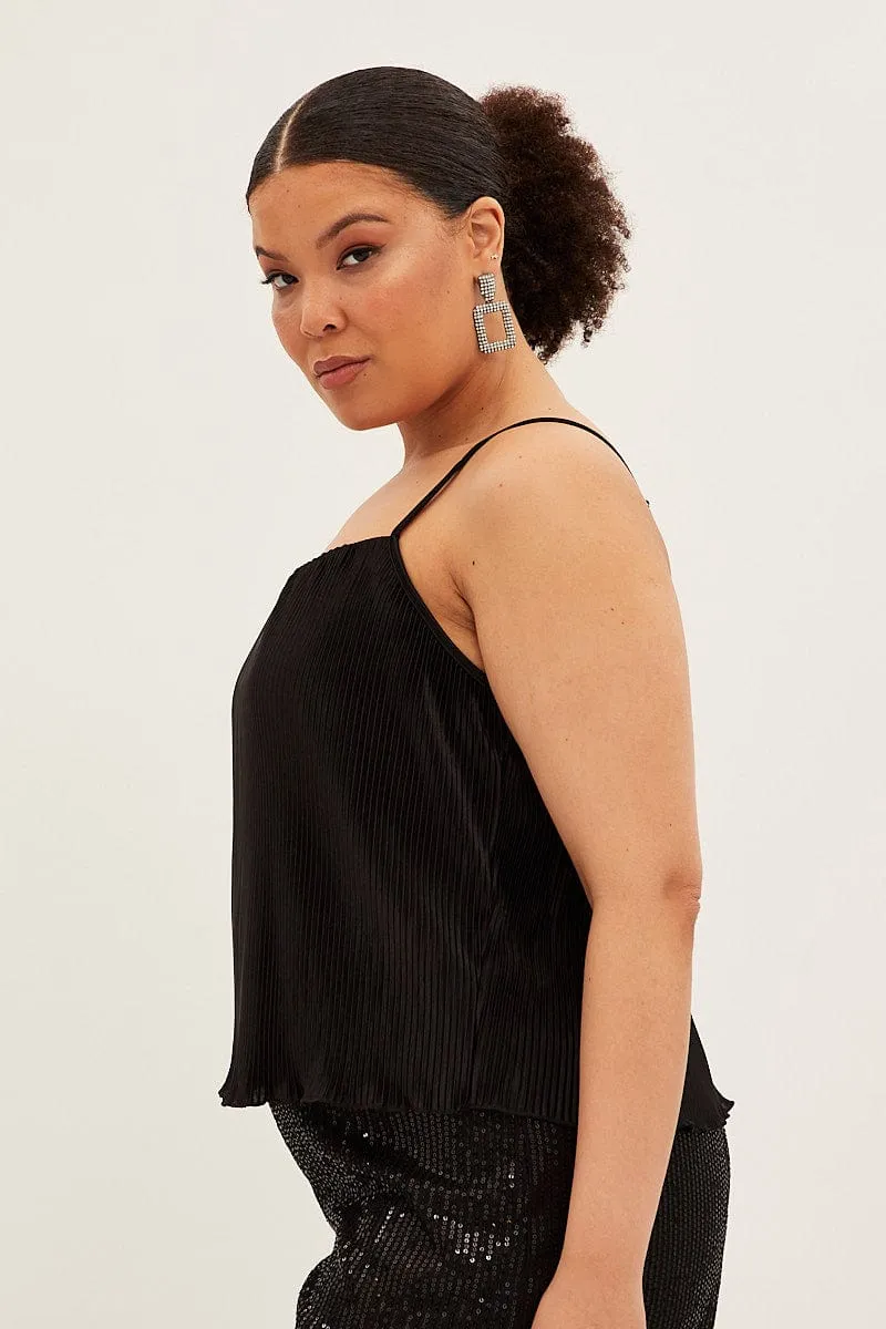 Earth Fit Dream Feel Black Plisse Top Sleeveless