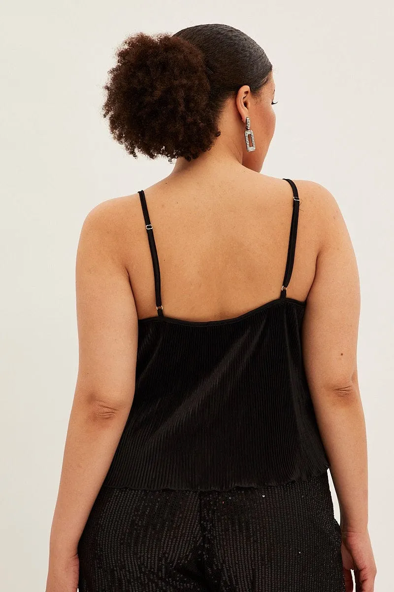 WaterRepellentFinish Black Plisse Top Sleeveless