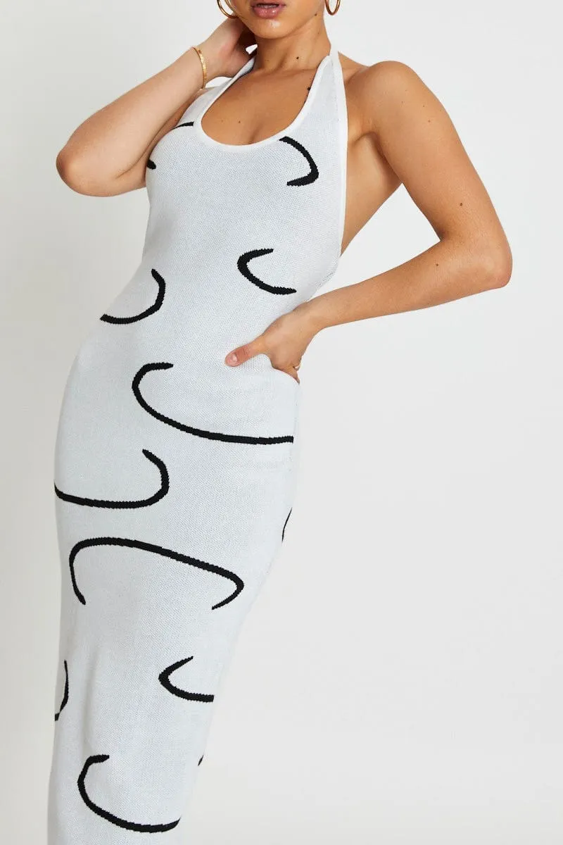 White Bodycon Dress Midi Halter Neck Tencel Blend Fabric
