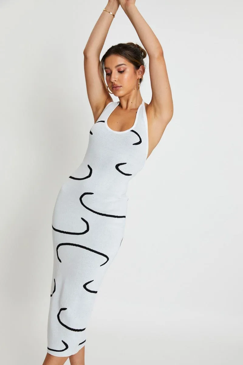 White Bodycon Dress Midi Halter Neck Training Fit yoga mode