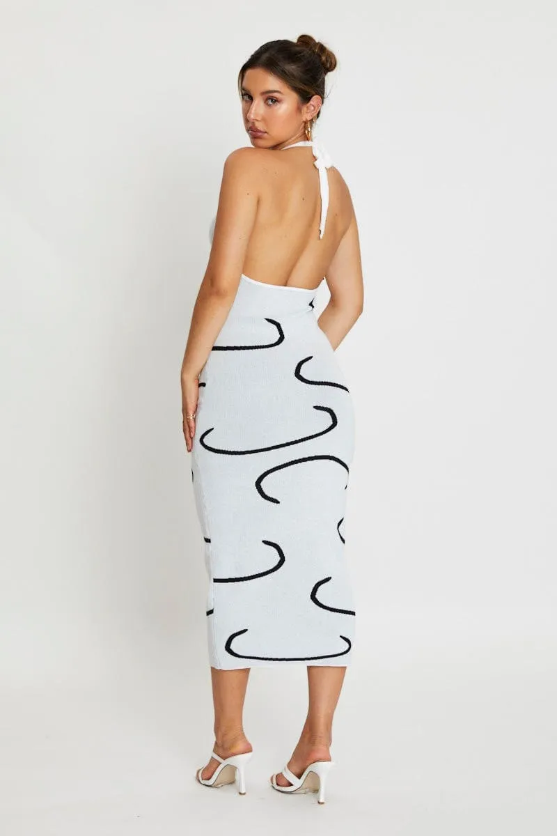 Sleek Style Light Jacket White Bodycon Dress Midi Halter Neck