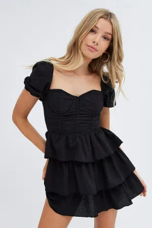 Black Corset Dress Puff Sleeve Tiered Bustier Dress Design Soul Relaxed Jeans