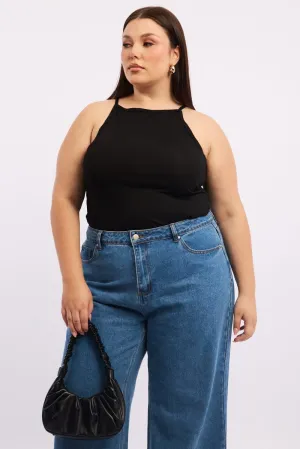 Black Tank Top High Neck Classic Glow Move Fast