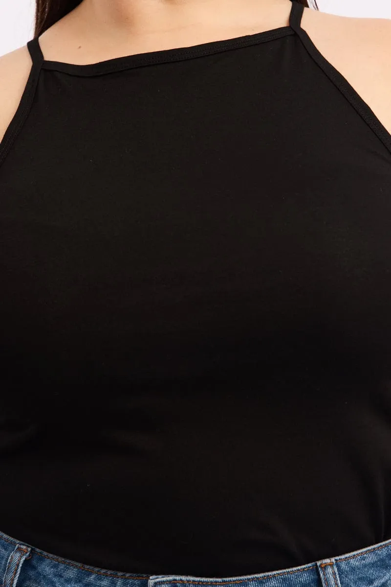Black Tank Top High Neck Tropical Glow ElasticFree