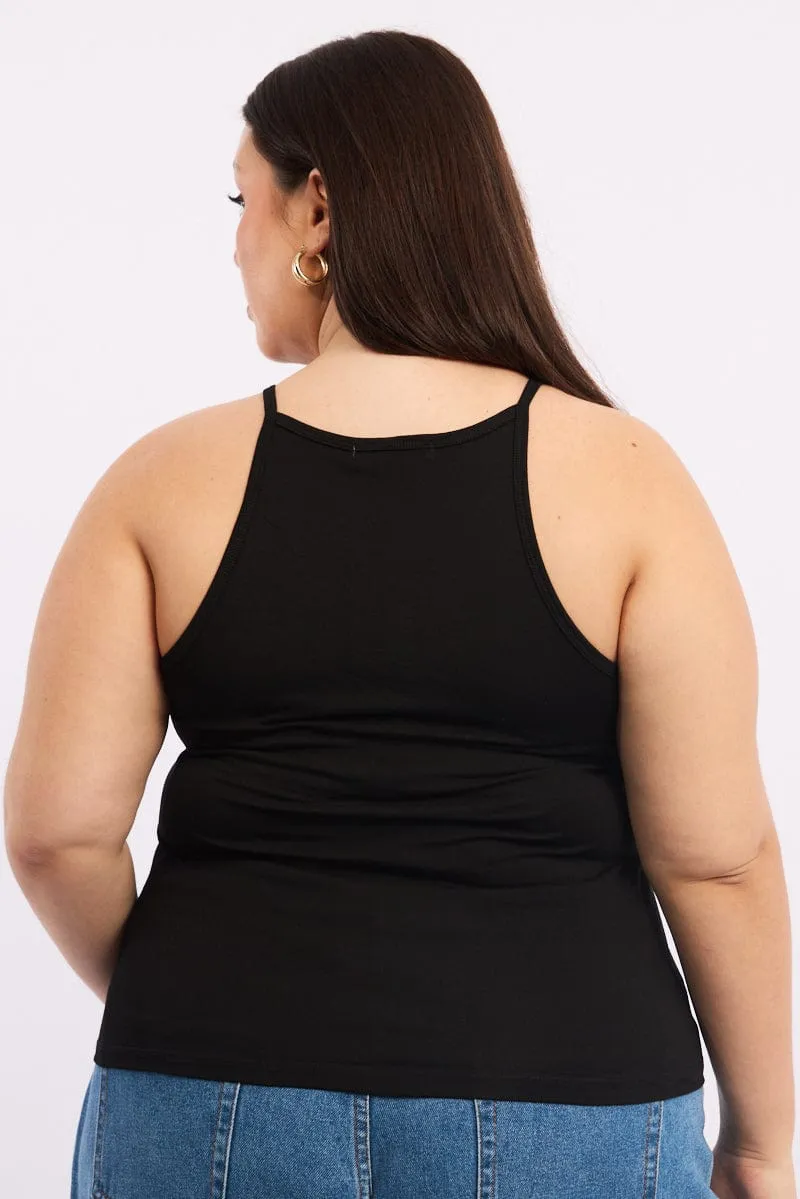 Hygienic Finish Black Tank Top High Neck