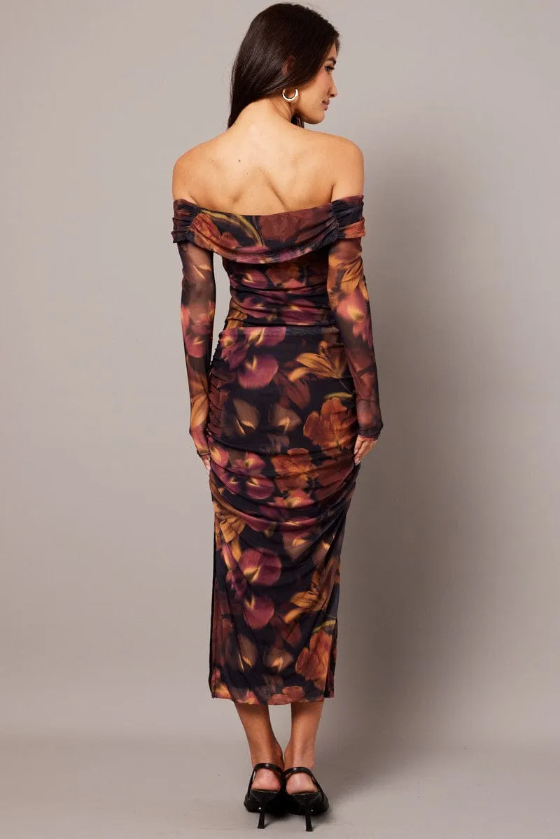 Sheer Glow Multi Floral Bodycon Dress