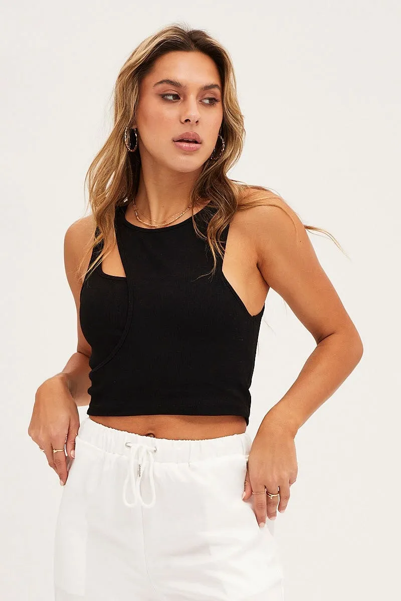 DurableStitching Legend Fit Black Rib Sleeveless Asymmetric Cut Out Tank Top