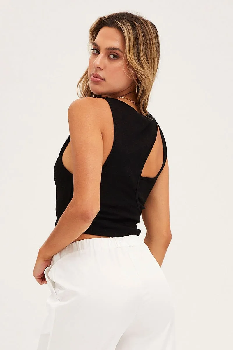 Light Pants Black Rib Sleeveless Asymmetric Cut Out Tank Top