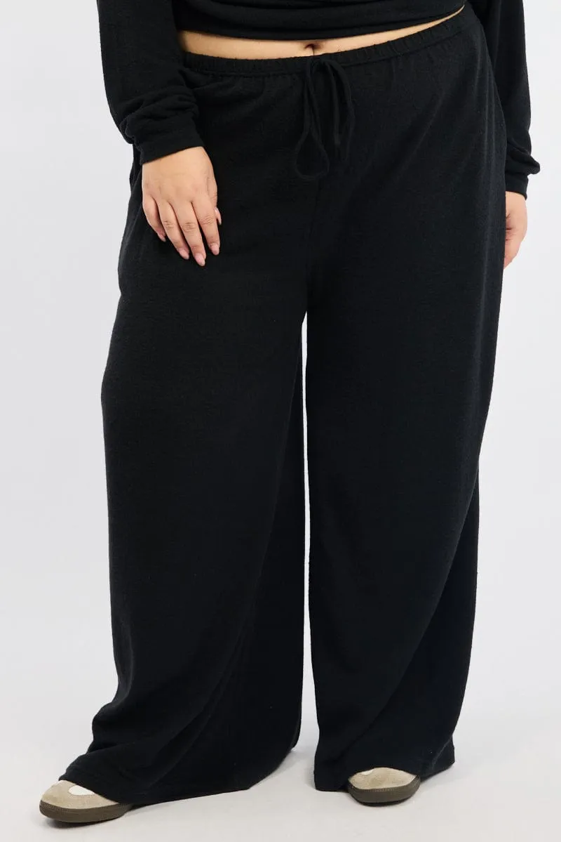 Soft Structure Active Performance Black Tie Waist Brushed Jersey Wide Leg Lounge Pants